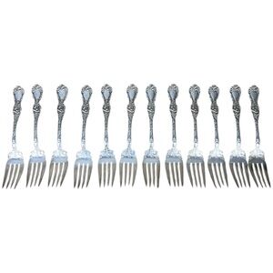 Vintage R Wallace 1835 AI Floral Silver-plate 6” Dinner/Salad Forks Lot Of 12